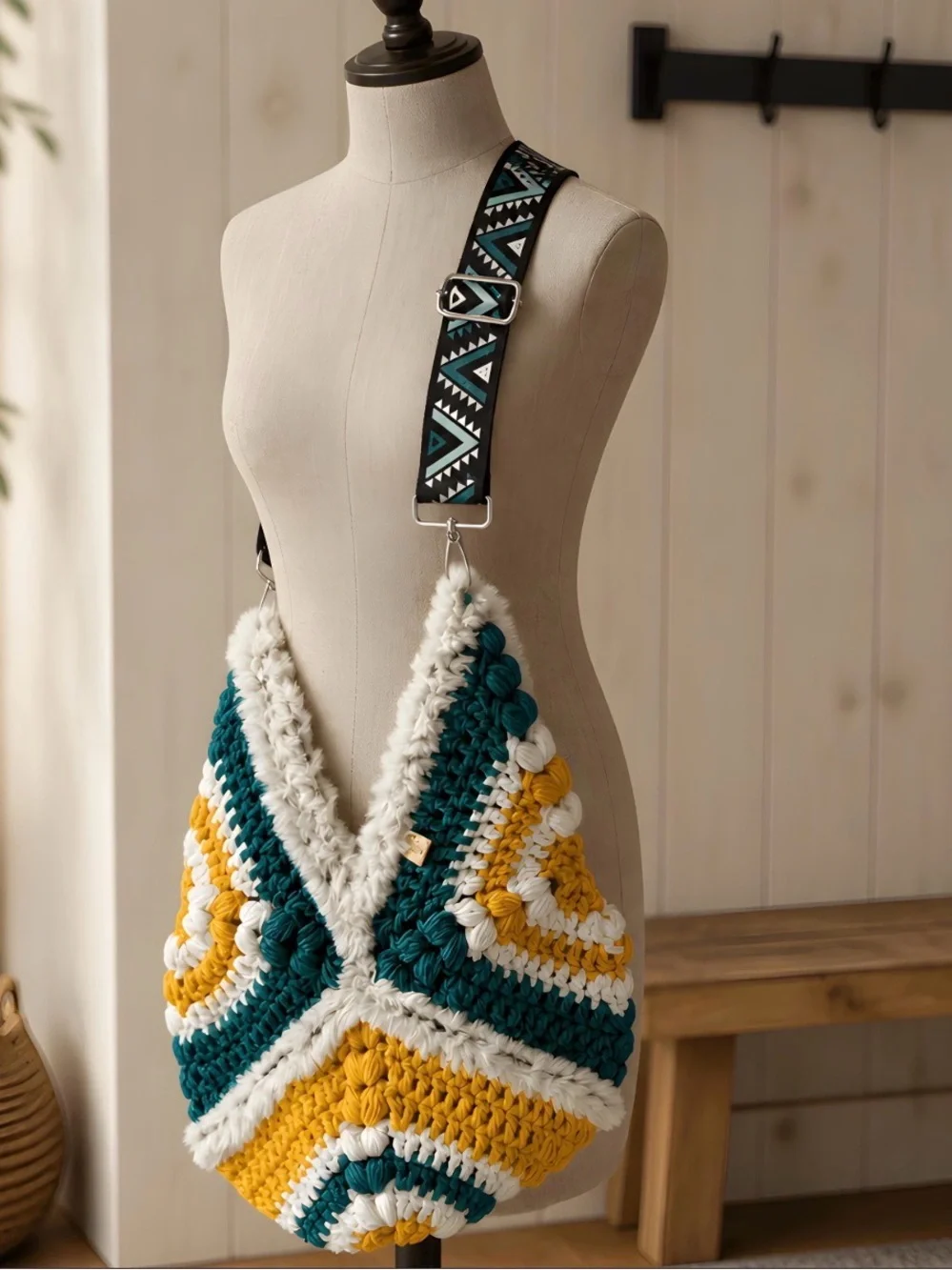 Handmade by me Crochet Market Bag | Unlined Boho Crossbody Tote | One-of-a-Kind